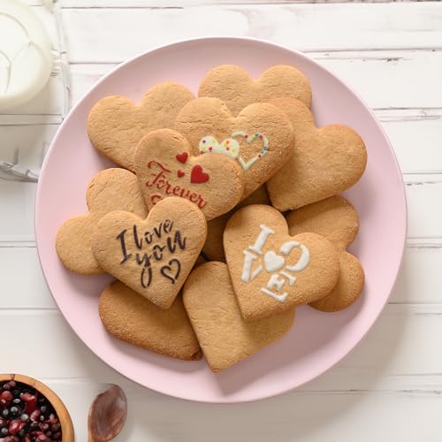 NAKLEO Coffee Stencils and Cookies Decoration 14Pcs 2.8”x2.8” and 4.3”x4.3”, Reusable Plastic Baking Templates, Love Valentines Day, Barista DIY Art Craft, Capuccino Latte Chocolate Cake Biscuit - size: LOVE
