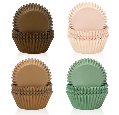 FYSUIMU 400 Pcs Sage Green Brown Cupcake Liner Paper Baking Cups Woodland Themed Muffin Liner Cake Storage Container for Fall Autumn Harvest Forest Animal Safari Party Birthday Supplies, 2 x 1.2 Inch - color: Sage Green Brown