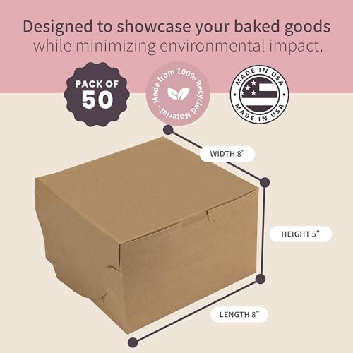 FC Meyer Bakery Boxes - Reversible 8” Classic Cake Box, Secure Your Bakery Box With Special Side Panel Clips & A Front Tuck Lock, No Taping Or Twine Needed, Made In USA, Size 8 x 8 x 5 (Pack of 50) - color: 8" Classic Cake (Pack of 50), size: Pack of 50