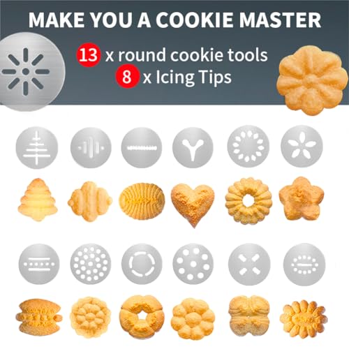 Stainless Steel Cookie Press, Spritz Cookie Maker with 13 Discs & 8 Tips