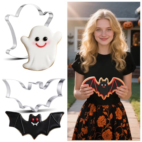 Teenyyou 2 Pcs Extra Large 8" Halloween Cookie Cutters, Ghost & Bat Pattern - style: Ghost and Bat