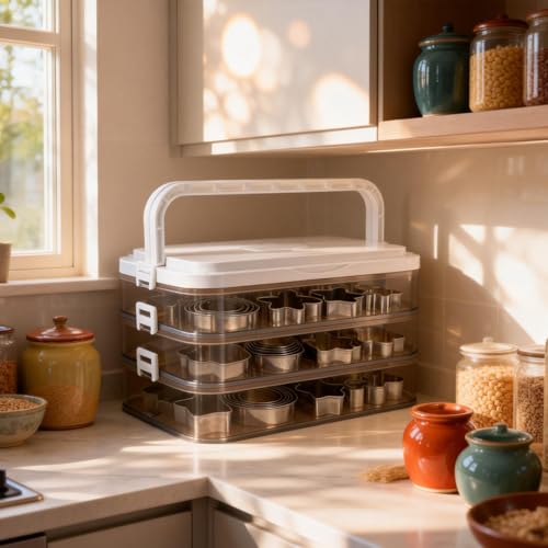 3 Pack Cookie Cutter Tool Storage Box,Cake Decorating Supplies Accessories Bins,Baking Storage Containers,Transparent Dustproof Lid,biscuits Cutter mold holder Organizer Storage