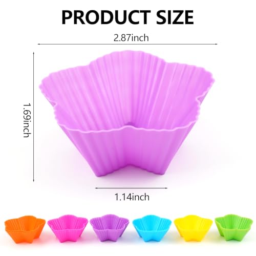 12 Pack Reusable Silicone Cupcake Liners Baking Cups Liners - color: Colored-Star