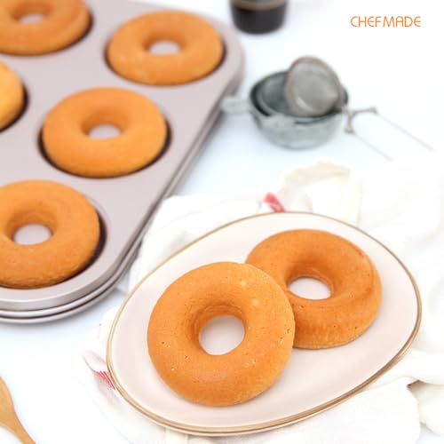 CHEFMADE Donut Mold Cake Pan, 6-Cavity Non-Stick Ring Doughnut Bakeware for Oven Baking (Champagne Gold) - size: 05 - Round 6 Cups