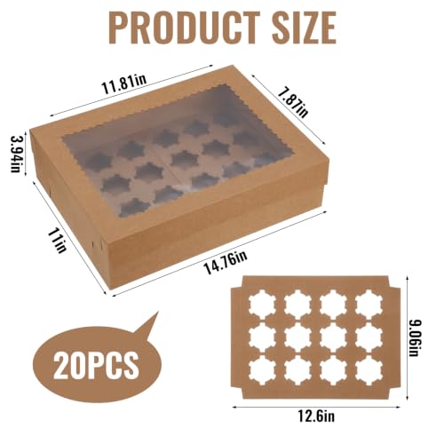 20 Pcs Brown Cupcake Boxes 24 Standard Cupcake, Kraft Paper Bakery Box - color: Brown (20 Pack)
