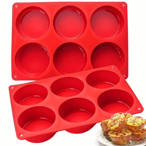 Silicone Egg Bite Molds, 2 Pack Frittata Pan, Deep 3 Inch Dash Cups, Sous Vide Round Rolls Molds for Breakfast Sandwiches, Omelets, Dinner Rolls, Baking - Red - color: Red, size: Round-2pcs