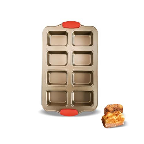 Mini Loaf Pans 8 Cavity Loaf Baking Pans With Silicone Handle Gold - color: Gold, size: 8 Cavity Mini Loaf Pan