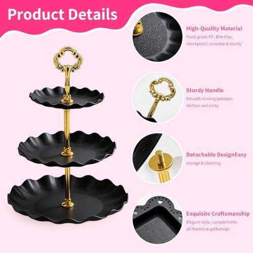 68 Pack Dessert Table Display Set, Tiered Round Cupcake Stands - color: Black