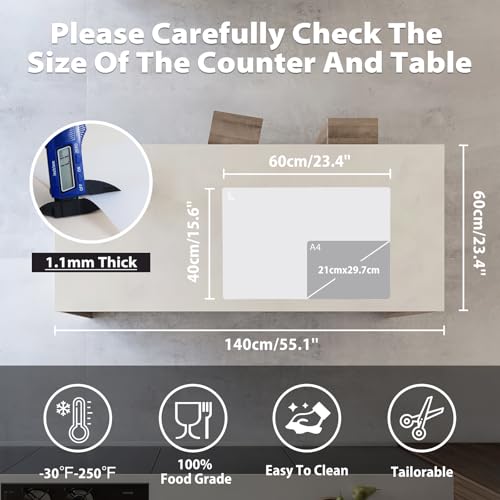 Thick Silicone Counter Mat Large 23.4x15.6" for Kitchen Countertop Crafts - color: White Translucent