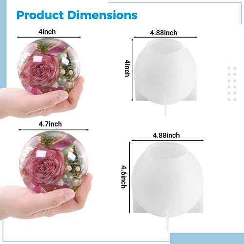 Sphere Resin Molds, 2 Pcs One-Piece 3D Silicone Globe Molds, Sphere Resin Casting Moulds, Large Ball Shape Epoxy Resin Molds for DIY Sphere Crafts, Flower Keepsakes, Home Decor