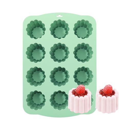 QELEG Silicone Mini Cake Mold, 2.2 inch Silicone Mousse Cake Baking Mold Tall Cylinder Chocolate Molds for Cakes, Brownie, Pudding, Dessert, Pastry, Ice Cream, Jelly, Mint Green, 12-Cavity, flower - color: Mint Green Flower, size: 12-Cavity