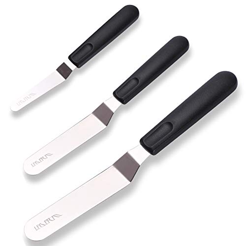 3-Piece Offset Spatula Set for Cake Decorating, 4 6 8 Inch Stainless Steel Icing Spatulas with Non-Slip Handles, Angled Frosting Palette Knives for Baking, Smoothing and Decorating - size: Black icing spatula 6, 8, 10 inch