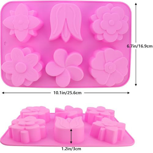 2 Packs 6-Cavity Silicone Flower Mold Assorted for Soap Baking