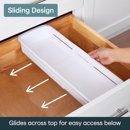YouCopia DrawerFit® Sliding Drawer Bin, Expandable and Adjustable Kitchen Storage Organizer, Speckled White - style: Bin