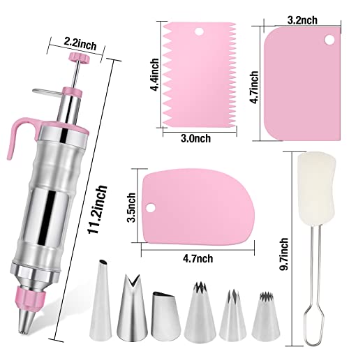Dessert Decorating Syringe Set, Stainless Steel Frosting Piping Kit - color: Pink