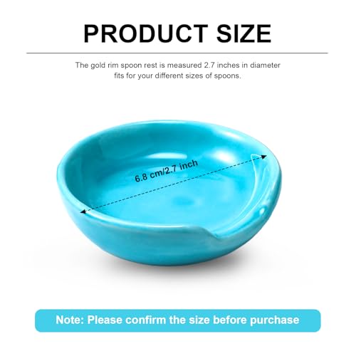 Boao 2.7 Inches Mini Ceramic Spoon Rests, Gold Rim Kitchen Spoon Rests, Mini Cooking Spoon Holder for Stove Top Countertop, Teaspoon Rest, Coffee Stir Spoon Rest (Blue, 4 Pieces) - color: Blue