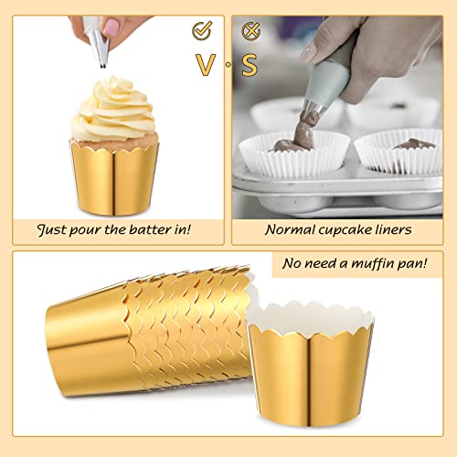 Meanplan 100 Pcs Foil Cupcake Liners Baking Cups Christmas Wedding, Gold