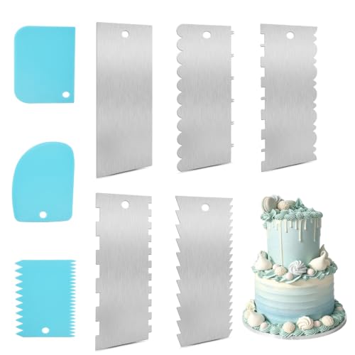 5PCS 9 Inch Cake Scraper Set Stainless Steel Smoother Comb Double Sides