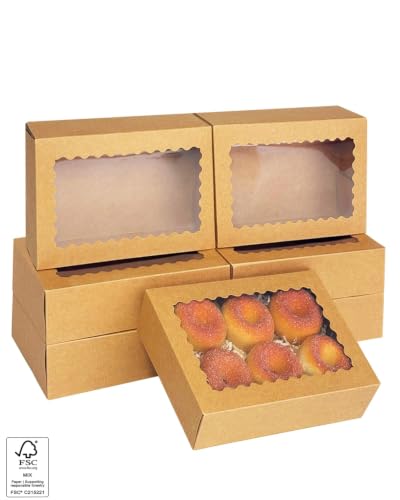 qiqee Auto-pop up 9x6x2.5 Inch Brown Cookie Box with Window 30Pcs Pastry Macaron Bakery Box for Packaging - color: 9x6x2.5, 30Pcs, Brown