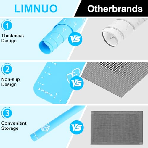 LIMNUO Silicone Baking Mat, Extra Thick Large Non Stick Pastry Mat Sheet for Dough Pie Crust Rolling Mats (Blue, XL-18''(W)*25''(L)) - color: Blue, size: XL-18''(W)*25''(L)
