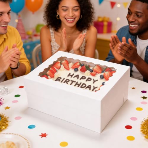 COTOPHER 14x10x6 In Sheet Cake Boxes, 16pcs White Bakery Boxes with Window - color: White, size: 14x10x6inch