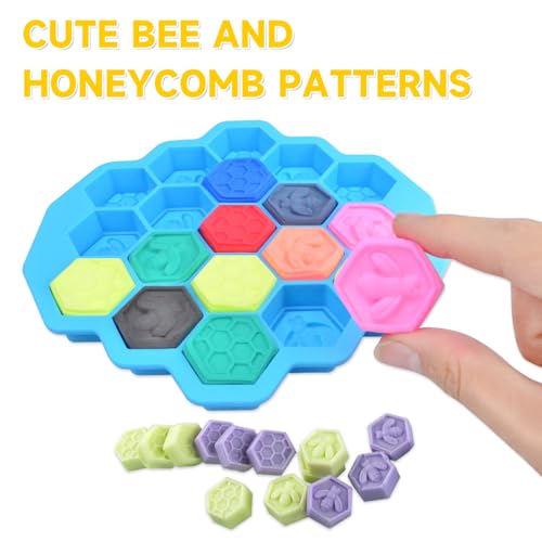 3Pcs Honeycomb Bees Silicone Molds, XJMWXHFC 19 Cavities Chocolate Molds, Food Grade Silicone Baking Molds, Non-Stick Cake Mold for Chocolate, Candy, Jelly, Ice Cube, Mini Cakes (Pink, Green, Blue)