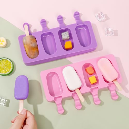 Ouddy Life Popsicle Molds Set of 2, Ice Pop Molds Silicone Cake Pop Mold - color: Purple, Pink