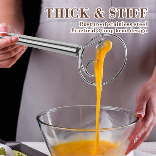 TEEVEA Danish Dough Whisk, Stainless Steel for Sourdough Bread - color: Stainless Steel 2-eye