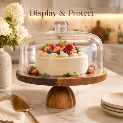 ABenkle Wooden Cake Stand with Dome, 11.8'' Dessert Display Stand for Party