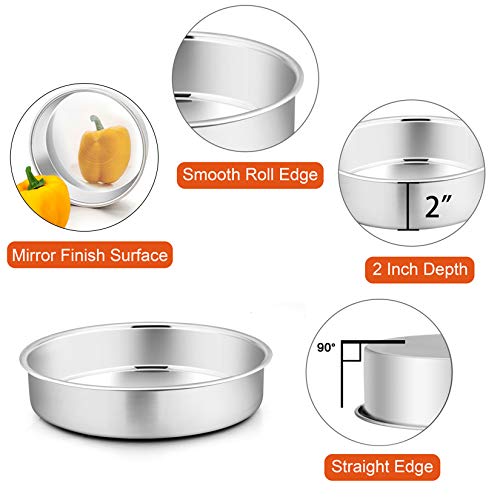 P&P CHEF 9.5 Inch Cake Pan, Stainless Steel Round Cake Pans, Silver & 4 Pcs - color: Silver, size: 9.5 Inch