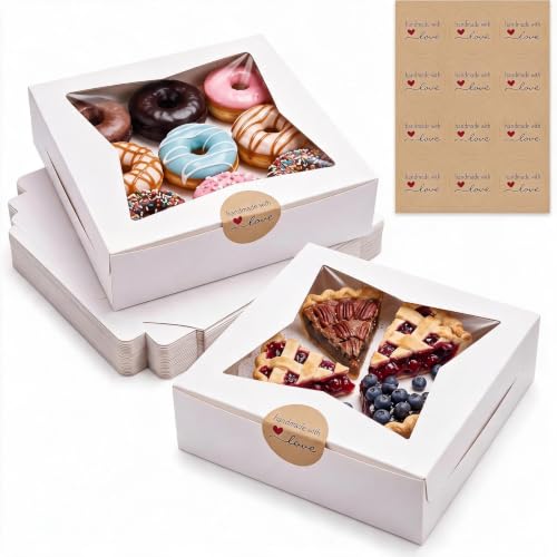 24 Pack Pie Boxes, 10x10x2.5 Inches Bakery Boxes with Window - size: 10x10x2.5