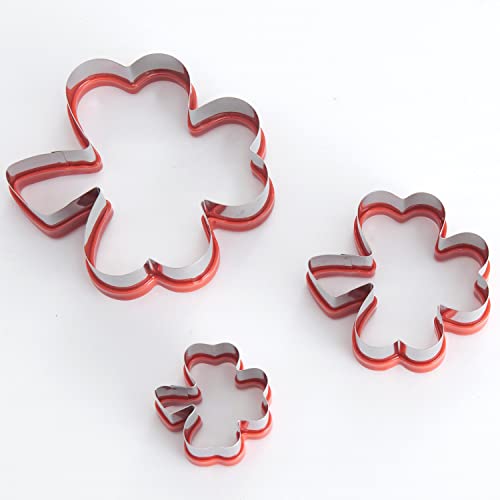 3 Pcs Clover Cookie Cutter Set 4.1" 3" 1.8", St. Patrick's Day Irish Shamrock Cookie Cutters, Holiday Stainless Steel Cookie Cutters, Coated with Soft PVC for Protection