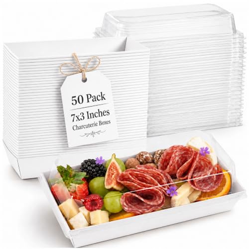 50 Pack 7.5x3.3in Small Charcuterie Boxes with Clear Lids, Mini Treat Box - color: White
