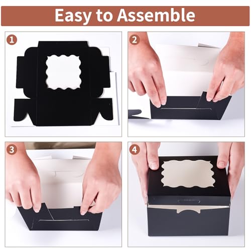 6x6x3 Inches Small Cake Box with Window, Bakery Box, Pastry Boxes, Cookie Boxes, Mini Pie Box for Pastry,Dessert,Strawberries,Chocolates, Cupcakes with paper stickers (Black/36pcs) - color: Black/36pcs