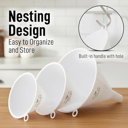 Zulay Kitchen 3-Piece Funnel Set, for Kitchen Use Filling Bottles, Plastic