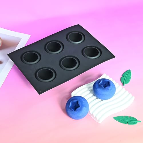 mostsom Blueberry Silicone Mold, 6-Cavity Shape Mousse Cake Molds, 3D Fruit Ice Cream Candy Molds, Non-Stick Sphere Silicone Molds for Chocolate French Fruit Cake Decoration (D_ Blueberry)