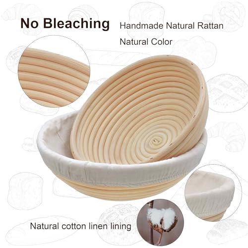 Banneton Bread Proofing Basket set of 2, 9 Inch Round Sourdough Proofing Baskets with Liner,Dough Proofing Bowls,Made of Natural rattan,for Sourdough Bread Baking Supplies - size: 2 set 9 inch Round