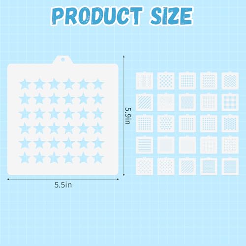 25 PCS Cookie Stencils Set, Reusable Baking Stencils with Checkered Heart Polka Dot Honeycomb Line Brick Star Patterns for Royal Icing Cake Decorating DIY Airbrush Templates for Cookies Coffee - style: Style 2