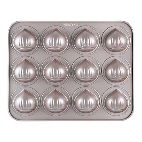 CHEFMADE Muffin Cake pan, 12-Cavity Non-Stick Chestnut-Shaped Bakeware for Oven Baking (Champagne Gold) - size: Chestnut 12 Cups