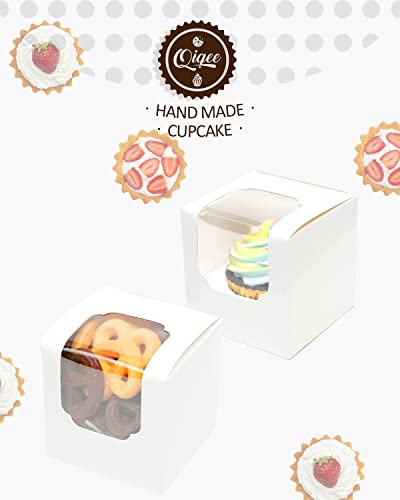 qiqee Auto-pop up Cupcake Boxes 100-Packs Individual Cupcake Container White 3.5" x 3.5" x 3.5" Single Cupcake Boxes - color: White, size: 3.5inch-100pcs