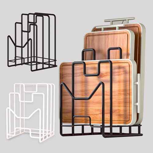 Multifunctional Cutting Board Organizer, Cutting Board Holder Rack Baking Cookie Pan Sheets Cooling Racks Storage Stand for Kitchen Cabinet -Divided Holder with 4 Slots (2PS Black) (1White+1Black) - color: 1White+1Black