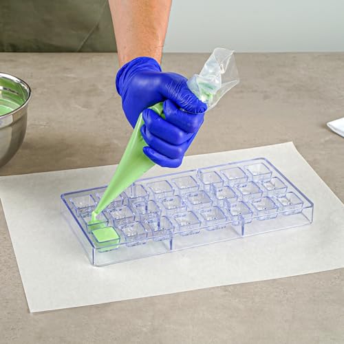 Pastry Tek 10.8 x 5.3 Inch Chocolate Shaping Mold, 1 Freezable Candy Mold - 24 Cavities, Block-Leaf Design, Clear Polycarbonate Chocolate Mold, Dishwashable, Easy To Release - Restaurantware - size: 1 Count | 10.8 x 5.3 Inch, style: Block-Leaf