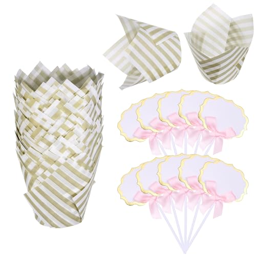 uxcell 100Pcs Tulip Cupcake Liners with 10Pcs Cheese Markers Muffins Liners