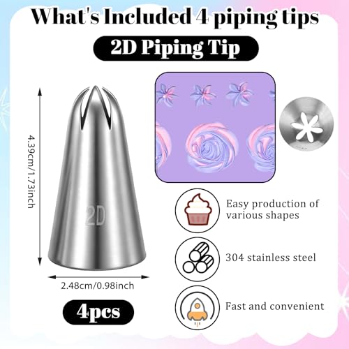 cobee Large Piping Tips Set 4 PCS, Stainless Steel Cake Decorating Tips