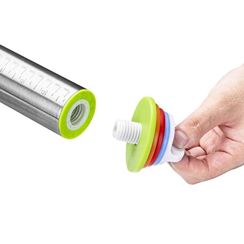 Stainless Steel Rolling Pin & Baking Mat Set with Adjustable Thickness Ring - size: 17-inch Red
