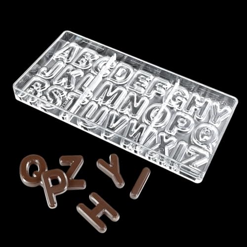 TUKE Polycarbonate Chocolate Mould 26 English Letters Candy Making Mold, Professional Grade PC Plastic for Baking, Dessert, Ice Cube, Soap - BPA-Free, Reusable & Dishwasher Safe (B_ English Letters) - size: B_ English Letters