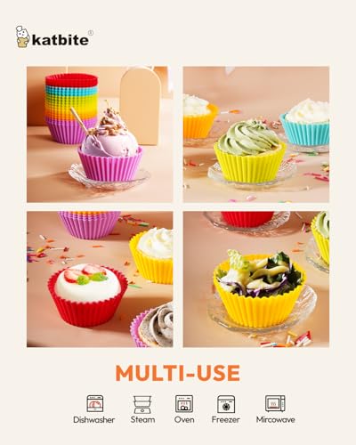Katbite Silicone Cupcake Liners 24 Pack, Reusable Muffin Baking Cups - size: Rainbow Color 24