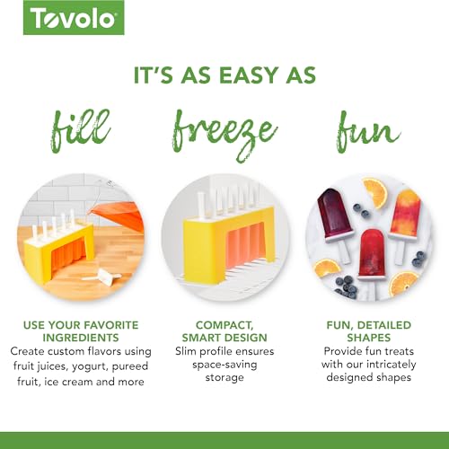 Tovolo Classic Reusable Popsicle Trays with Sticks Mold Set of 6 for Homemade Frozen Treats, Easy to Clean Reusable Popsicle Molds with Sticks and Drip Guard, Dishwasher Safe BPA Free Ice Pop Molds - color: Sun Ray