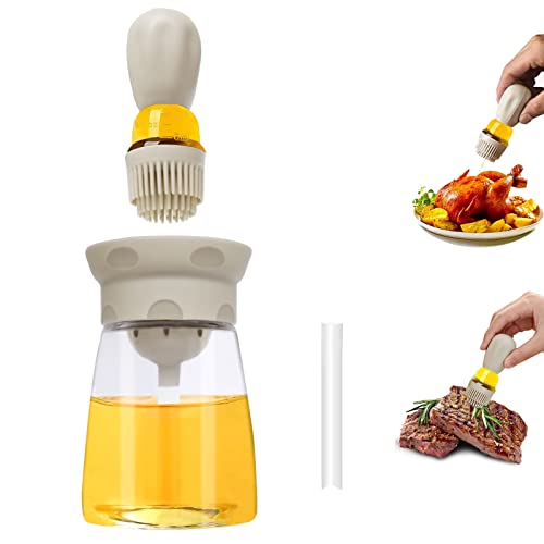 Oil Dispenser Bottle with Brush - 2 IN 1 Glass Olive Oil Storage and Container with Silicone Basting Brush for Kitchen BBQ Grilling Baking and Cooking, T-OB22, Grey - color: Gray1