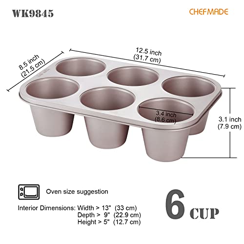 CHEFMADE Muffin Cake Pan, 6-Cavity Non-Stick Jumbo Cupcake Pan Bakeware for Oven Baking (Champagne Gold) - size: 06 - Jumbo 6 Cups